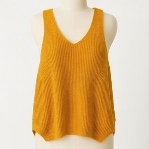 GAP Linen Mustard Yellow Knit V Neck Sleeveless Tank Top M Festival Indie Boho